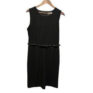 Calvin Klein Women Black Sleeveless Sheath Dress Belted Career Classic LBD‎